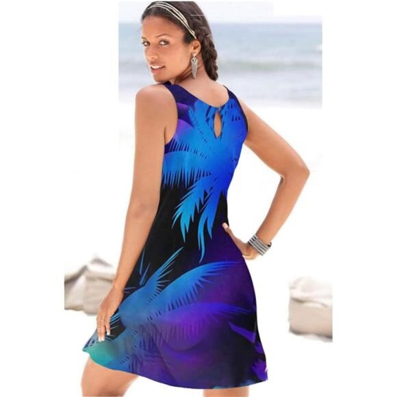 Blue New Summer Dresses for Women Trendy Boho Floral Print‎ Sundresses - Picture 3 of 4